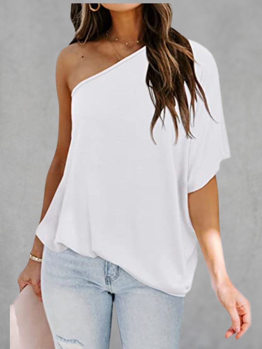 Women's Sexy One Shoulder Tops Casual Loose Blouse Shirt