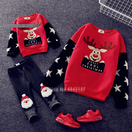 New Year Family Christmas Sweaters Xmas Hoodies Pajamas Warm Santa Claus Elk Embroidery Adult Kids Sweatshirt Gift