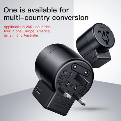 Baseus International Travel Adapter Whirl Universal Travel Wall Charger Plug Dual USB AC Power Adapter Converter