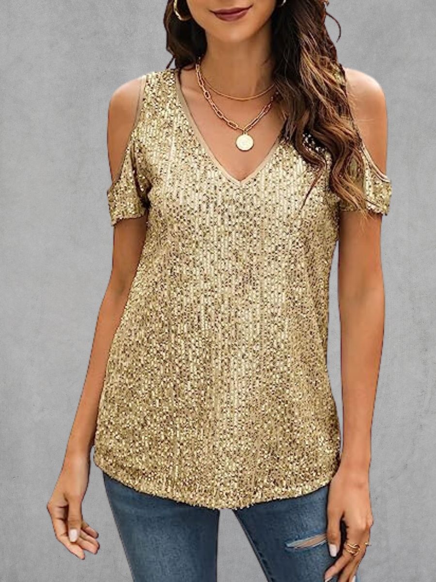 Women's Sequin Sexy Sparkle Shimmer Basic Tee Shirts