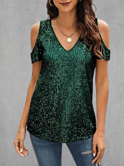 Women's Sequin Sexy Sparkle Shimmer Basic Tee Shirts