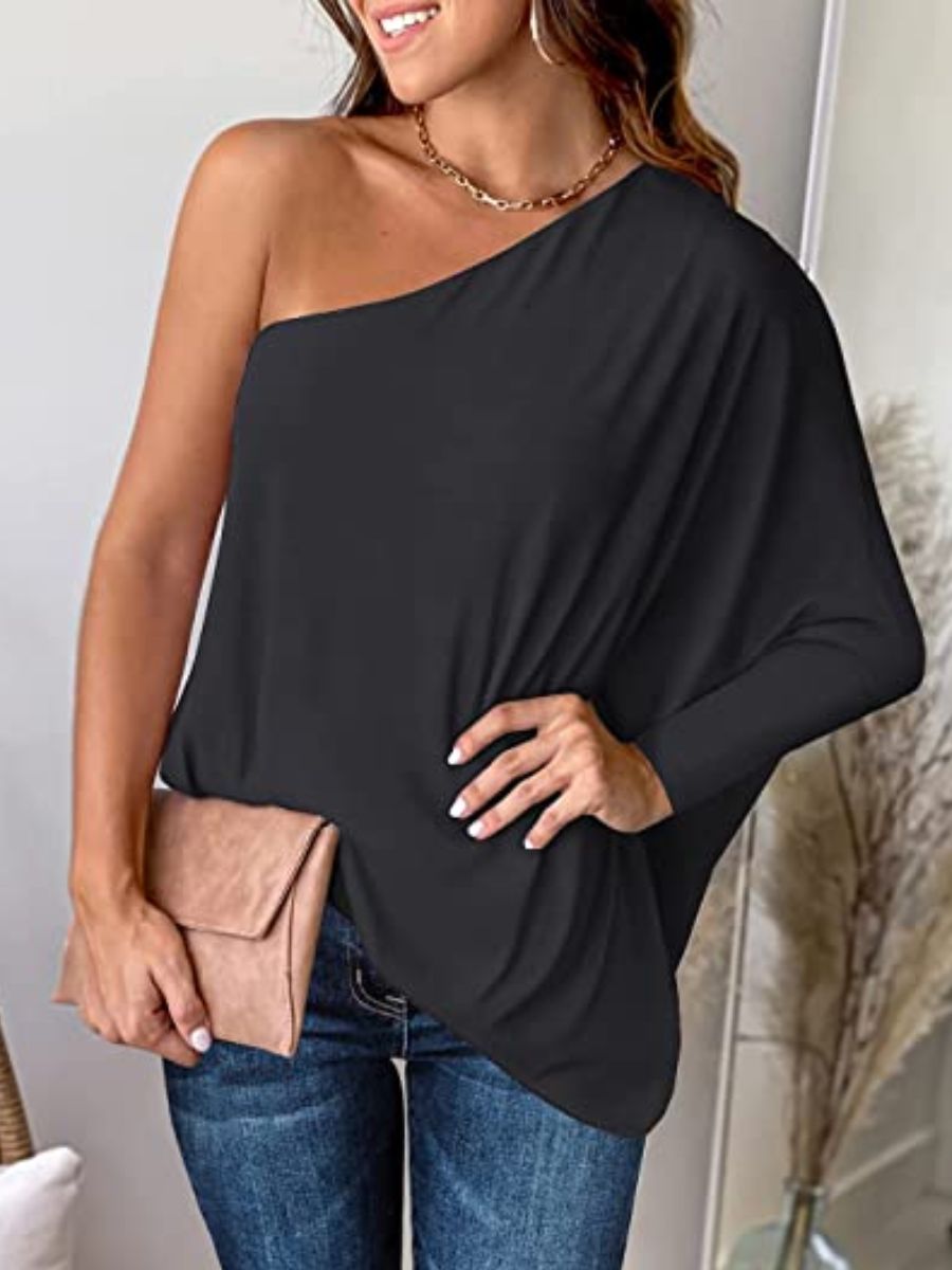 Women's Sexy One Shoulder Tops Casual Loose Blouse Shirt