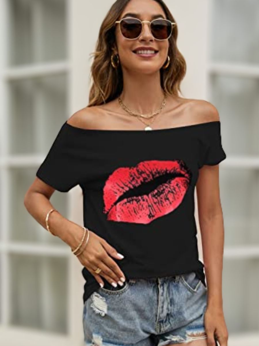 Women's Casual Off The Shoulder Tops Short Sleeve T Shirts Loose Summer Blouse Shirt