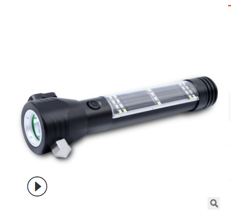 Solar Power LED Flashlight Multi-Functional Safety Hammer Torch Light USB Power Bank Magnet Survival Tool Emergency Light