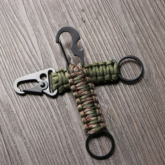 Outdoor Keychain Ring Camping Carabiner Military Paracord Cord Rope Camping Survival Kit Emergency Knot Bottle Opener Key Chain