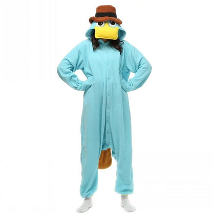 Unisex Perry the Platypus Costumes Onesies Monster Cosplay Pajamas Adult Pyjamas Animal Sleepwear Jumpsuit