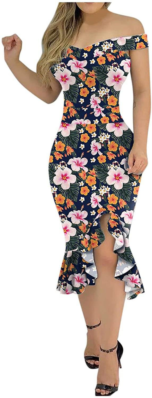 A stunning floral women's off-the-shoulder dress 1 - beandbuy