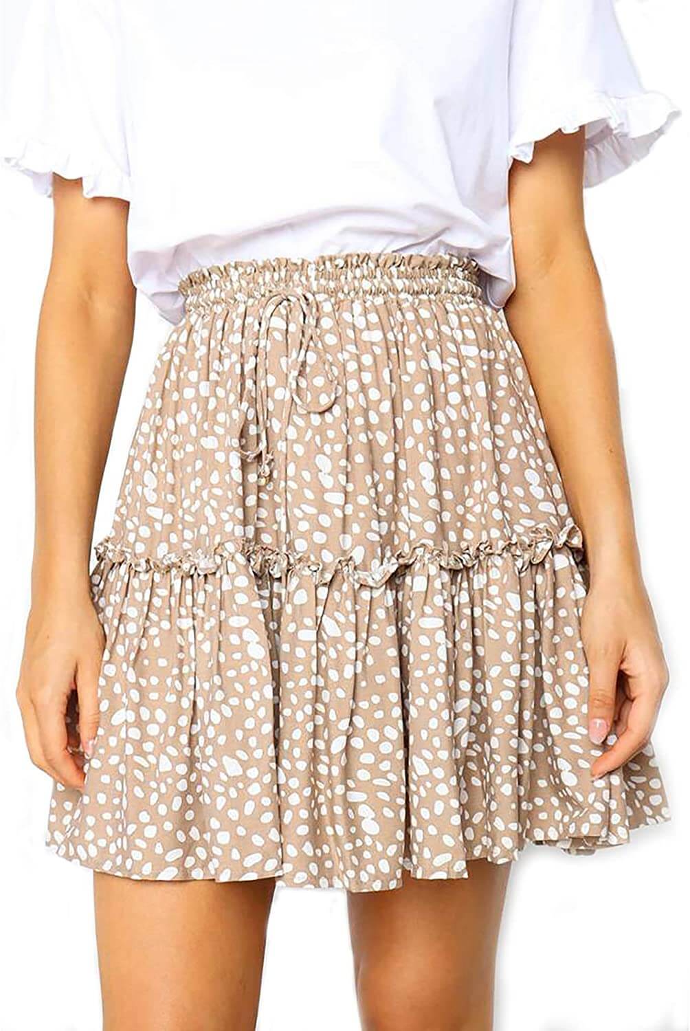 Relipop Women's Floral Flared Short Skirt Polka Dot Pleated Mini Skater Skirt with Drawstring - beandbuy