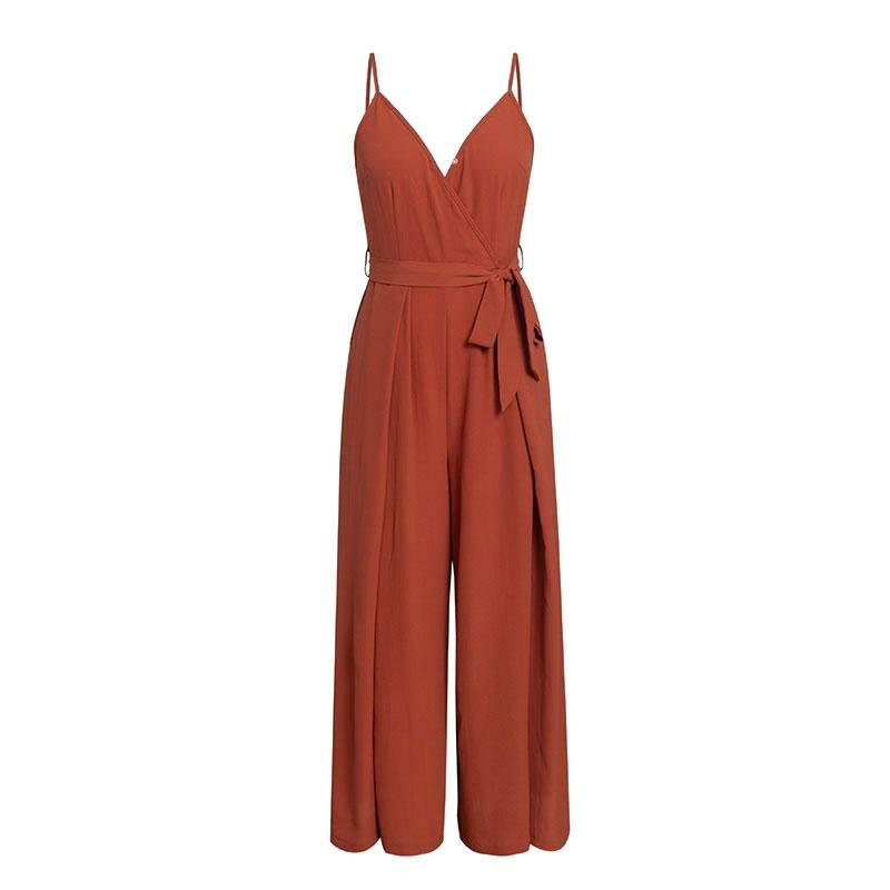 Red jumpsuit sexy women's high quality elegant sleeveless long pants without sleeves - beandbuy