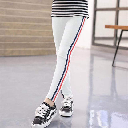 Striped Sporty Slim Girls Elastic Pants Trousers Striped Style Sporty Slim Elastic Leggings - beandbuy