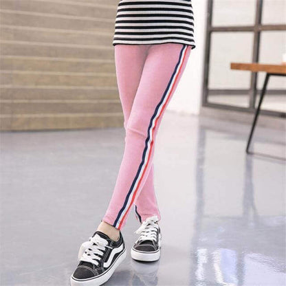 Striped Sporty Slim Girls Elastic Pants Trousers Striped Style Sporty Slim Elastic Leggings - beandbuy