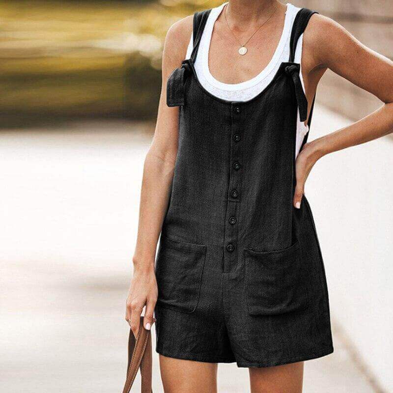 Summer overalls for women Sleeveless pocket suspenders Shorts - beandbuy