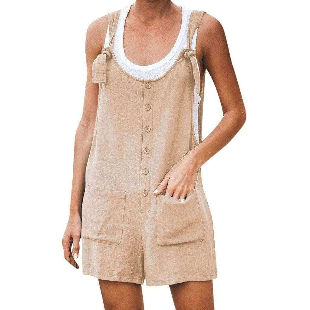 Summer overalls for women Sleeveless pocket suspenders Shorts - beandbuy
