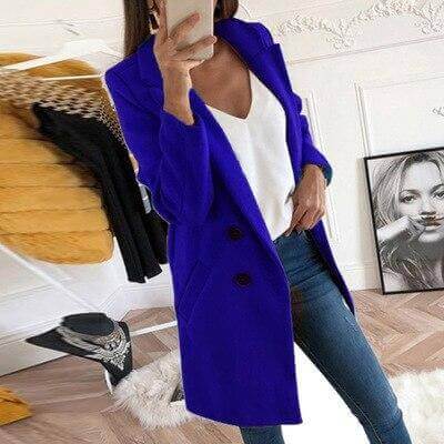 Elegant long cashmere women's blazer jacket - beandbuy