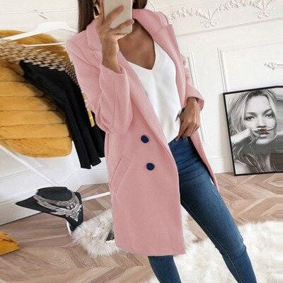 Elegant long cashmere women's blazer jacket - beandbuy