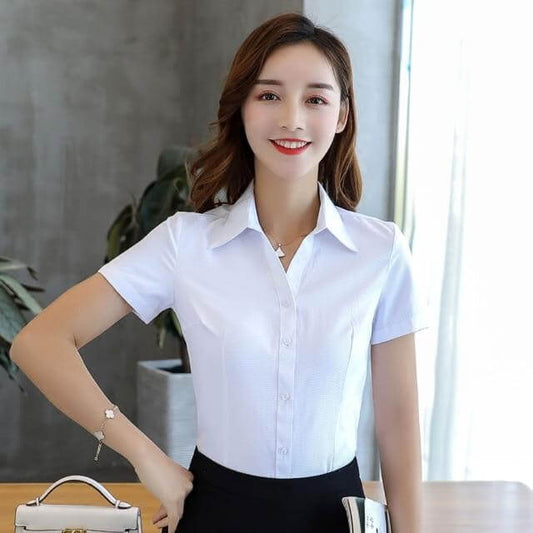 Elegant women's short-sleeved cotton shirt - beandbuy
