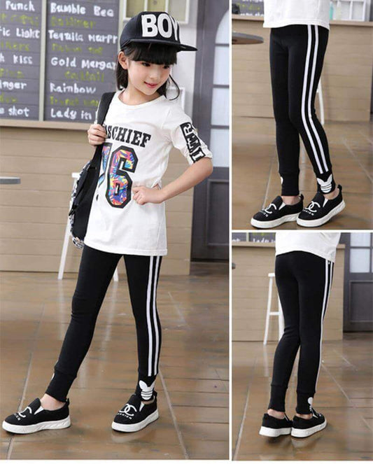 Girls' pants, painted elastic, striped style sports pants - beandbuy