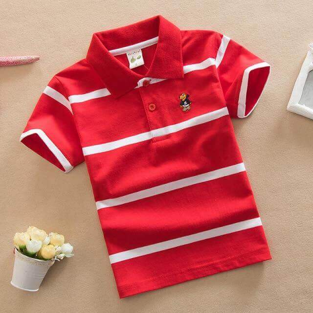 Kids & Baby Stripes Turn-down Collar, Boys & Girls Tshirts - beandbuy