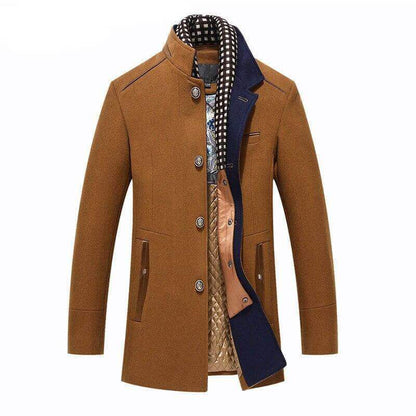 Long thick wool trench winter jacket for men - beandbuy