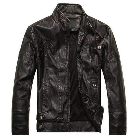 Men motorcycle brand leather jacket - beandbuy