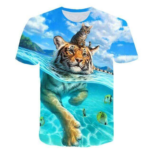 Oversized Kids Short Sleeve 3D Print Spectacular Wild Cats T-Shirts - beandbuy