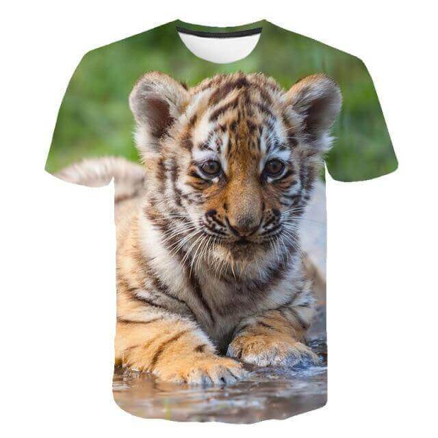 Oversized Kids Short Sleeve 3D Print Spectacular Wild Cats T-Shirts - beandbuy